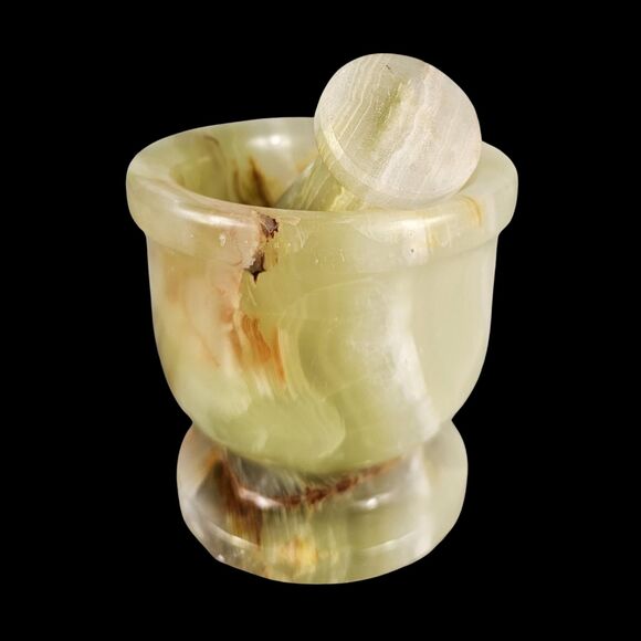 Mortar and Pestle, onyx green marble  herbs, spices, nuts grinder gift for her - Picture 4 of 12